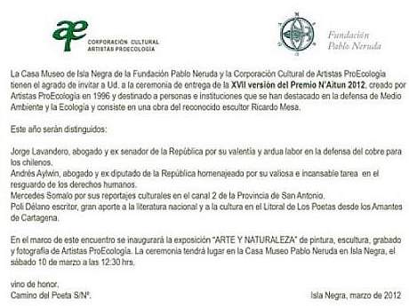 La Corporación de Artistas Pro Ecología defendió el homenaje que se la hará a Lavandero