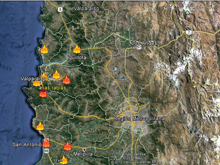 Incendios forestales en la Región de Valparaíso deja cinco mil