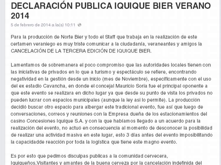 Cancelan el Festival de la Cerveza en Iquique y acusan falta de compromiso de las autoridades