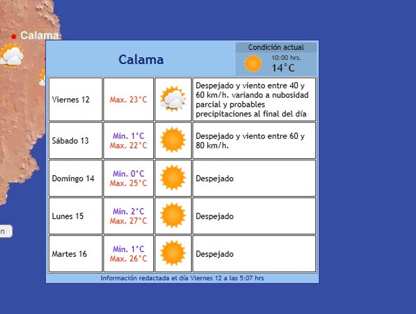 Meteorología Pronostica Fuertes Vientos Y Precipitaciones Para Calama