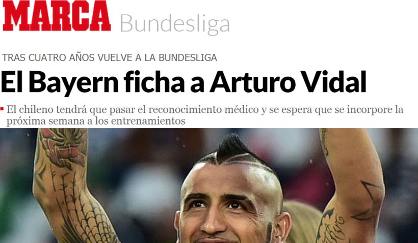 La prensa de todo el mundo habla de Vidal y su fichaje en el Bayern Munich