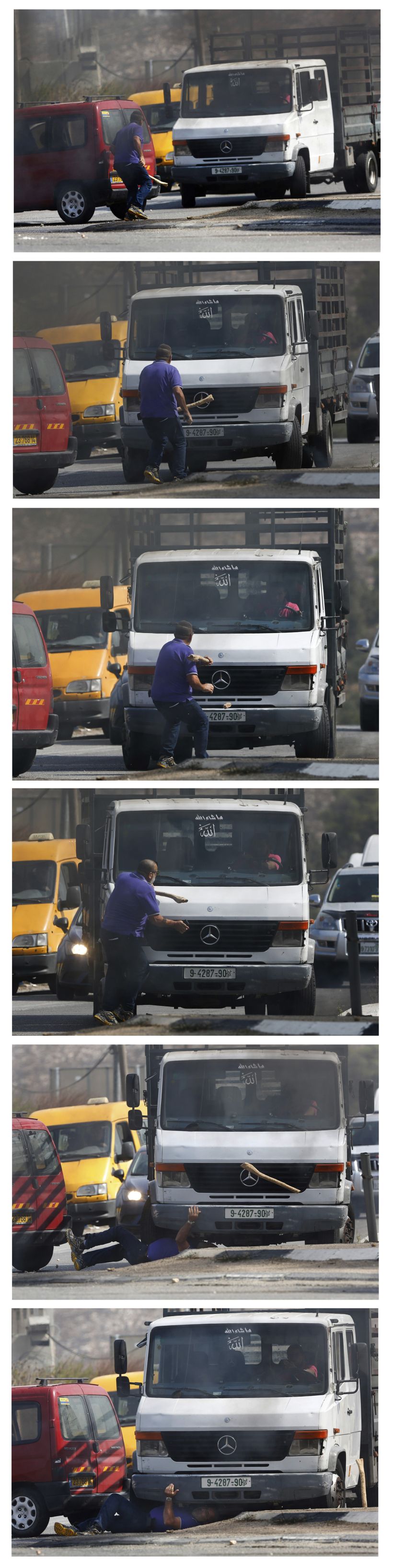 Impresionante secuencia de un camionero palestino pasando por encima de un israelí