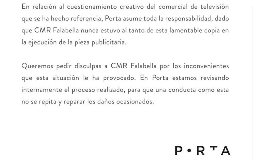 Agencia de publicidad reconoce plagio en comercial sobre la tarjeta CMR de  Falabella