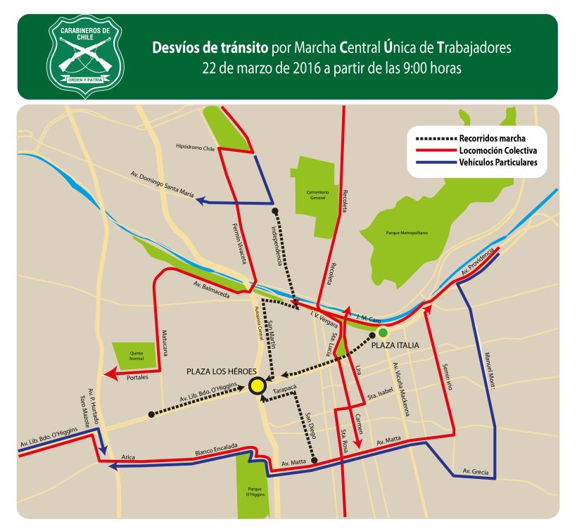 Transportes anuncia plan de contingencia frente a marcha de la CUT en Santiago