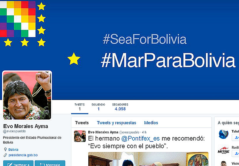 Evo Morales debutó en Twitter con el mensaje #MarParaBolivia