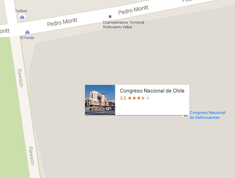 Google arregló error que muestra un "Congreso Nacional de Delincuentes" en Valparaíso