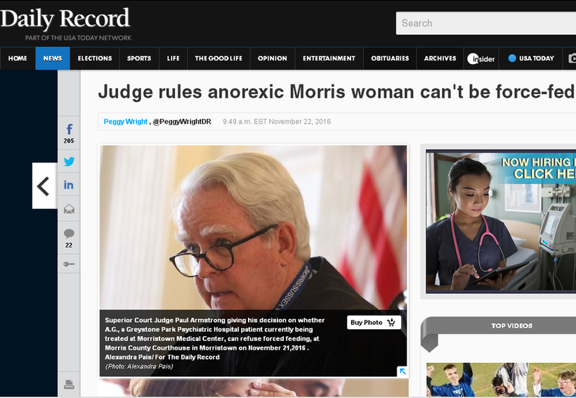 Polémica en EE.UU: juez permitió que mujer con anorexia pueda rechazar la alimentación forzosa