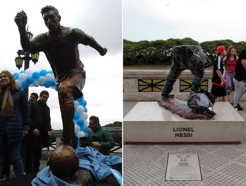 Vándalos destrozaron la estatua de Messi en Buenos Aires