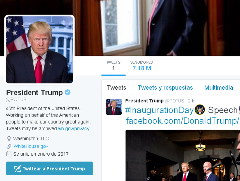 Cambio de mando digital: Obama le entregó la cuenta de Twitter @POTUS a Trump