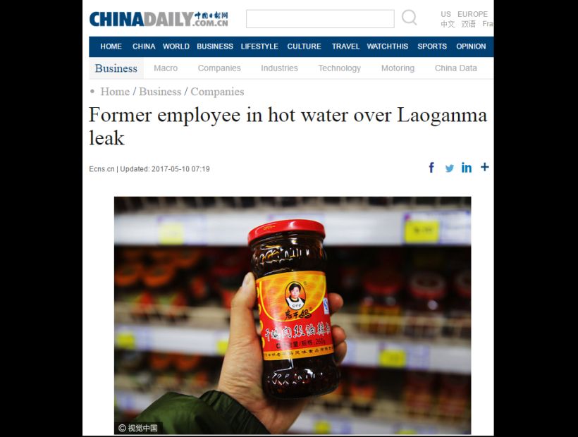 Detuvieron a hombre por revelar la fórmula secreta de una salsa a empresa rival en China
