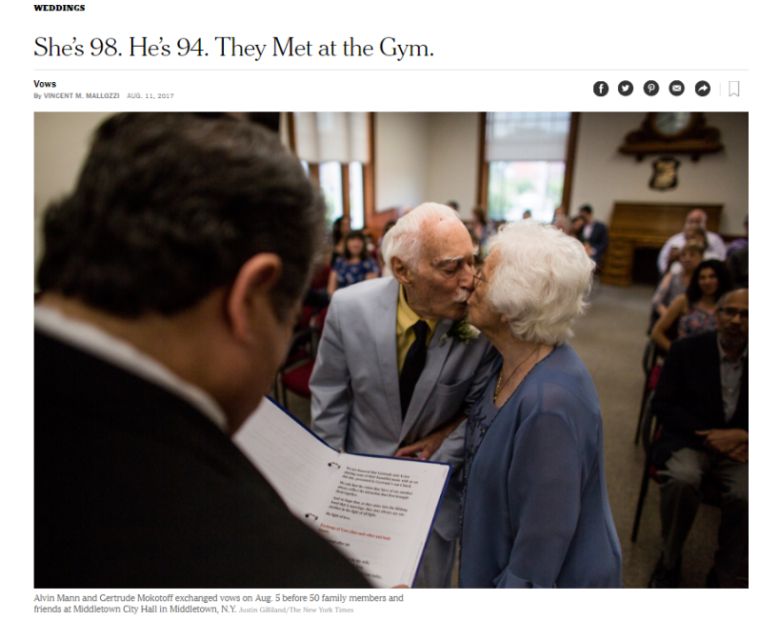 Él tiene 94 y ella 98: abuelitos se casaron en Nueva York luego de conocerse en el gimnasio