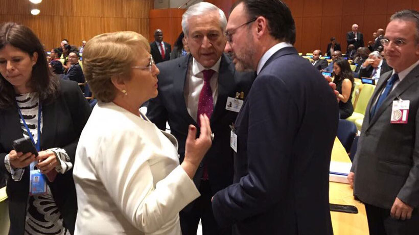 Bachelet expresó solidaridad al canciller mexicano en la ONU tras terremoto