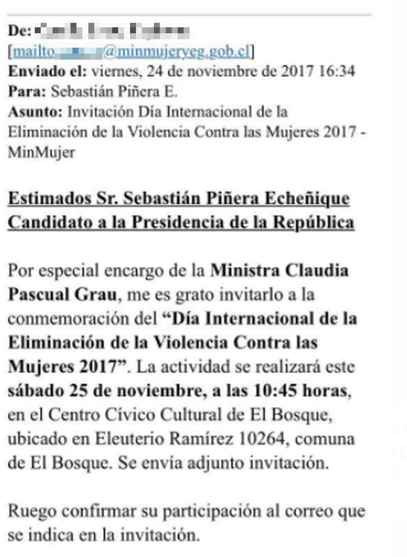 El mail que confirma que Piñera fue invitado ayer a actividad de hoy con la Presidenta