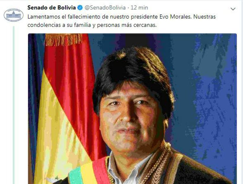 Hackeo en el Twitter del Senado de Bolivia dio por fallecido a Evo Morales