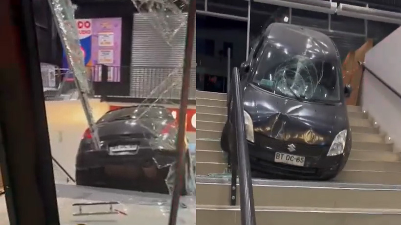 Vehículo se precipitó y quedó incrustado en escaleras de mall chino en Quilpué