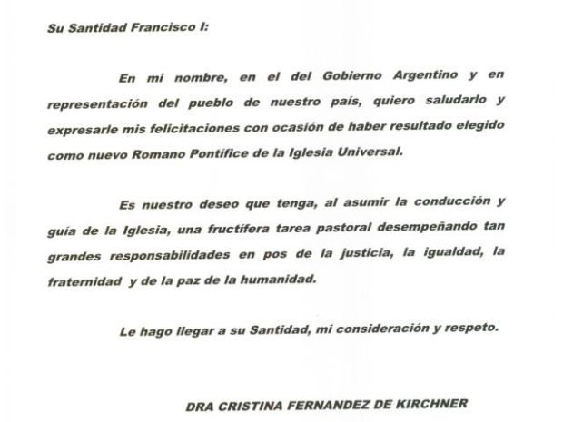 La Presidenta argentina Cristina Fernández felicitó al 