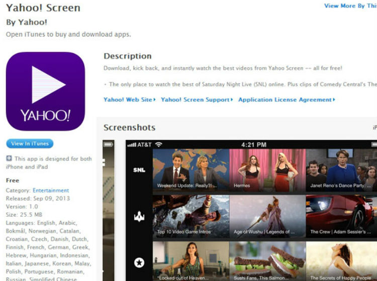 Yahoo lanzó una aplicación de video para iPhone