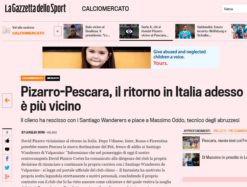 Prensa italiana se ilusiona con el regreso de Pizarro tras la renuncia
