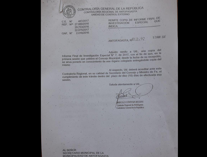 El informe elaborado por Contraloría.