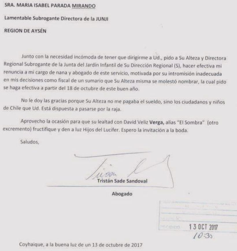 La desopilante carta de renuncia de un abogado a la Junji de Aysén