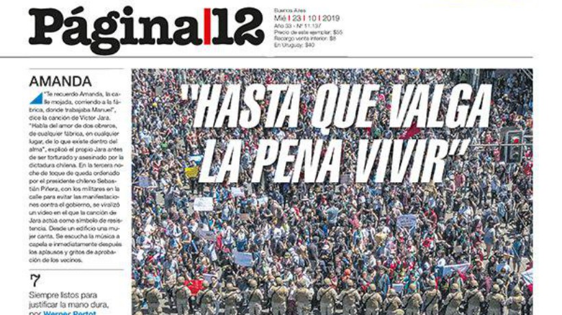 Diario argentino publica en la portada las manifestaciones en Chile