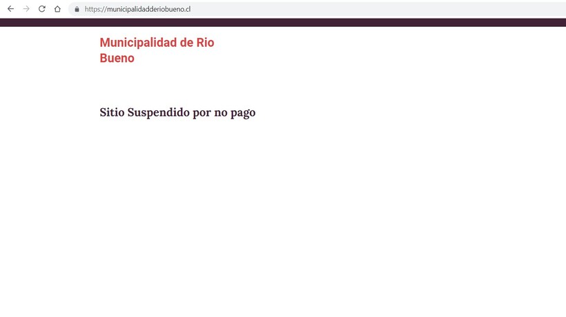 “Sitio suspendido por no pago”: Página de la Municipalidad de Río Bueno está suspendida