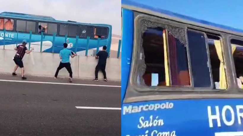 [VIDEO] Apedrean bus donde viajaban hinchas de San Marcos de Arica en la salida de Iquique