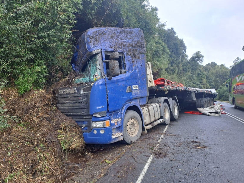 Chofer de camión chocó con la vegetación camino al paso Samoré, en Puyehue