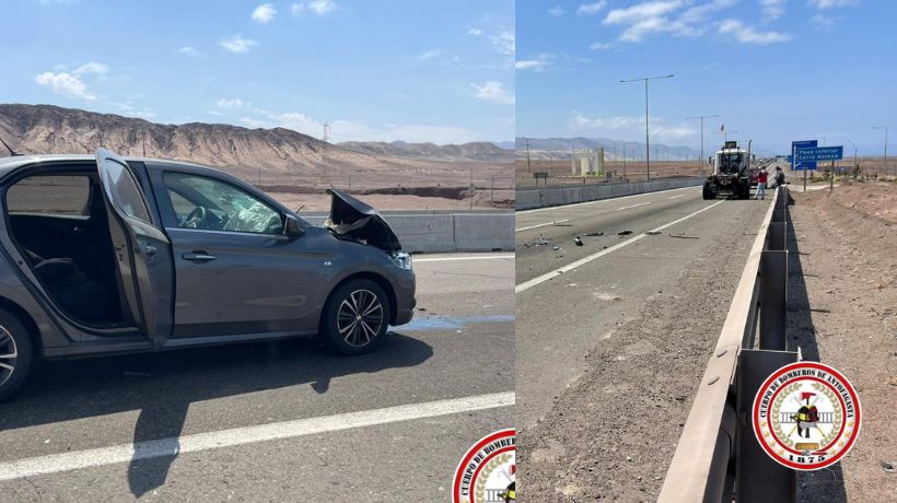 Colisión vehicular en acceso a base aérea Cerro Moreno en Antofagasta: Dos personas resultaron lesionadas