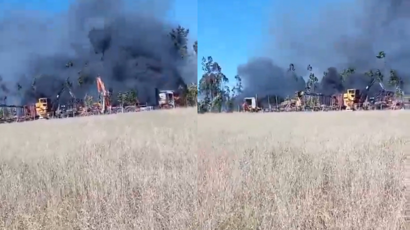 Presunto ataque incendiario en Nueva Imperial deja camiones y maquinaria forestal siniestrada