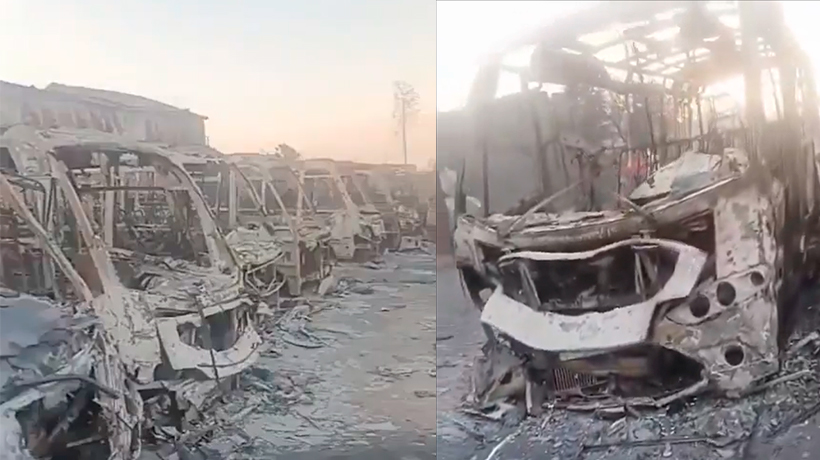 Garita de Viña Bus fue arrasada por el fuego con 28 máquinas en su interior
