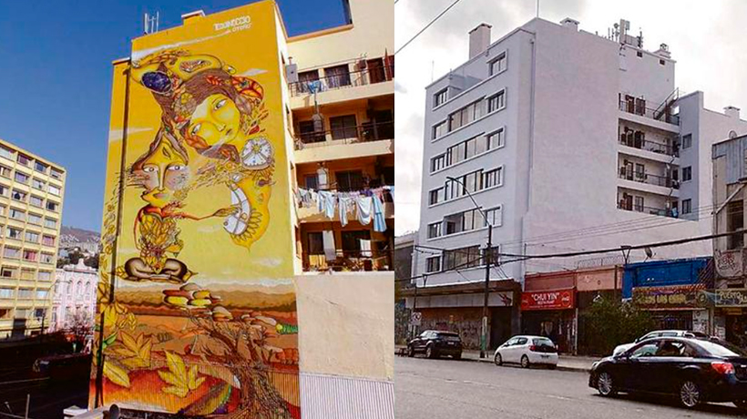 Valparaíso: borran histórico mural en edificio de avenida Pedro Montt