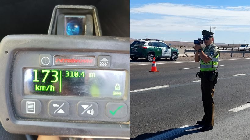 Sorprenden a conductor manejando a 173 km/h en ruta de la región de Antofagasta: Terminó detenido