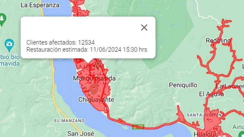 Más de 12 mil clientes afectados tras corte de luz en Chiguayante y Hualqui