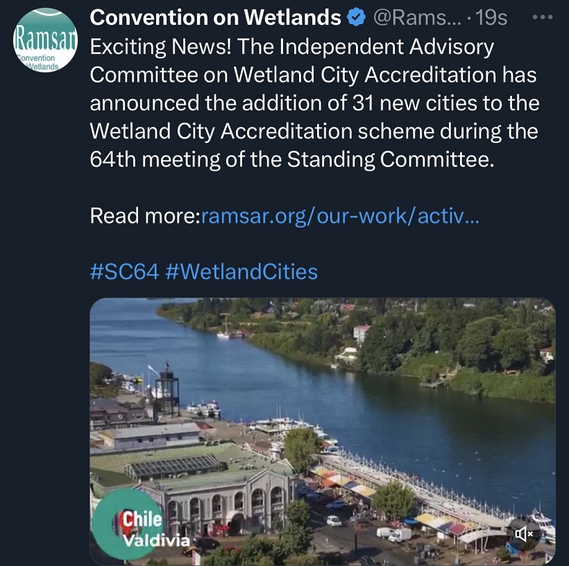 Valdivia es reconocida como Ciudad Humedal: Convención Ramsar hizo el anuncio en sus redes sociales