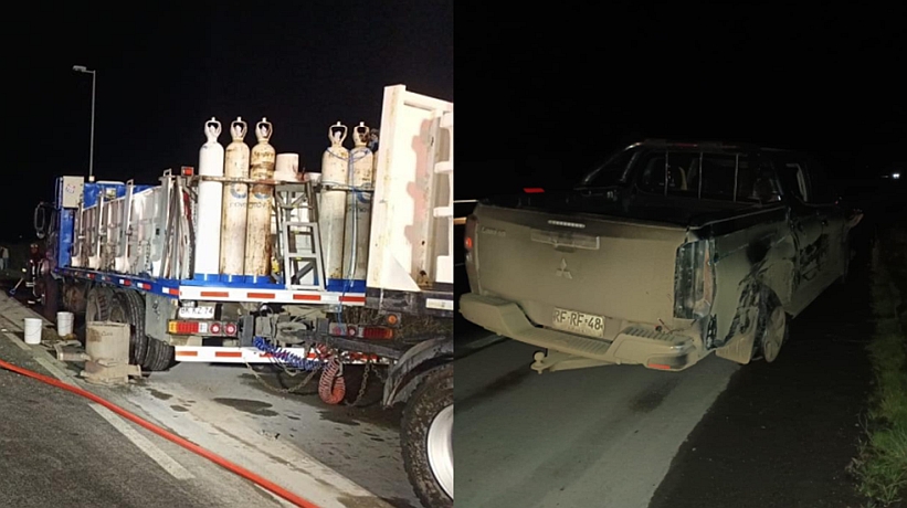 Camión y camioneta colisionaron en acceso norte a Llanquihue: hubo derrame de combustible