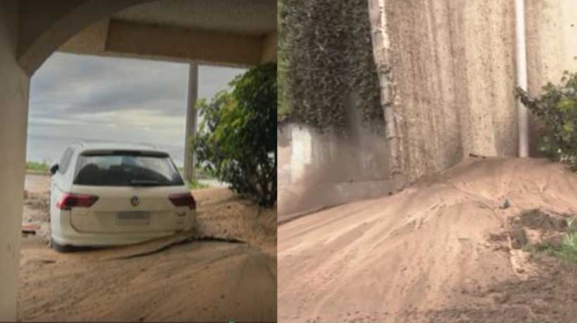 Deslizamiento de tierra afectó a estacionamiento de edificio en sector de Cochoa: “Una pesadilla”