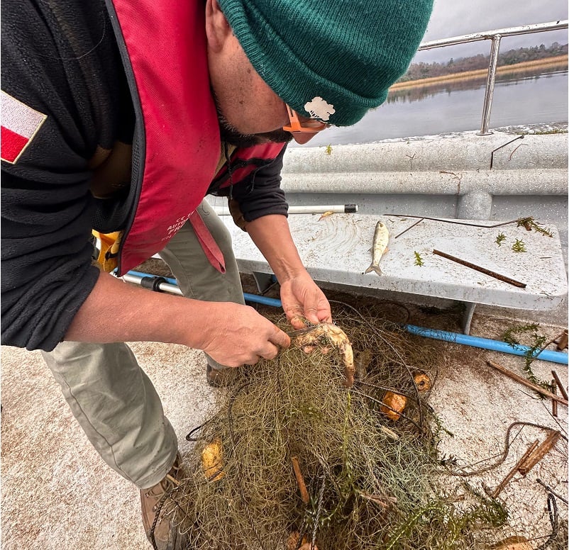 Encontraron red de pesca ilegal en el Santuario de la Naturaleza Río Cruces y Chorocamayo