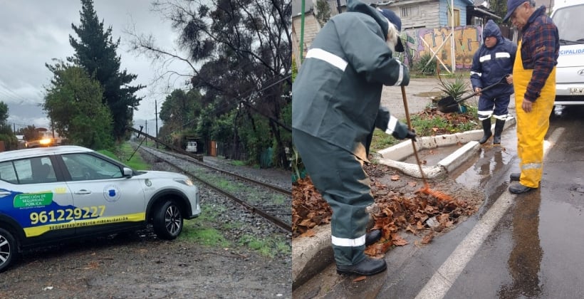 Caída de poste ferroviario y corte de energía marcan paso del sistema frontal por Hijuelas
