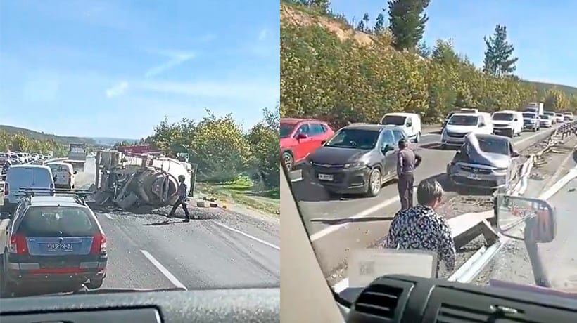 [VIDEO] Volcamiento de camión en la Ruta 68 provocó congestión vehicular: dos lesionados