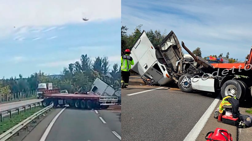[VIDEO] Ruta 68 se mantuvo con desvíos hacia Valparaíso por choque de camión de alto tonelaje