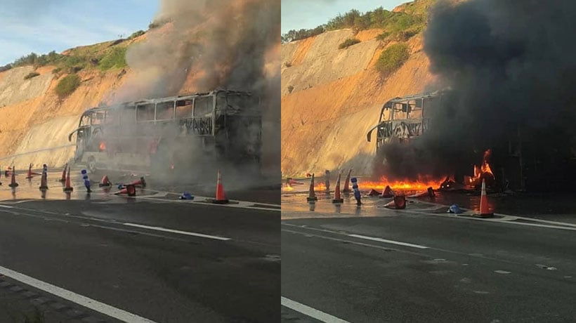 [VIDEO] Incendio consumió un bus en las cercanías del Túnel El Melón: tránsito fue desviado