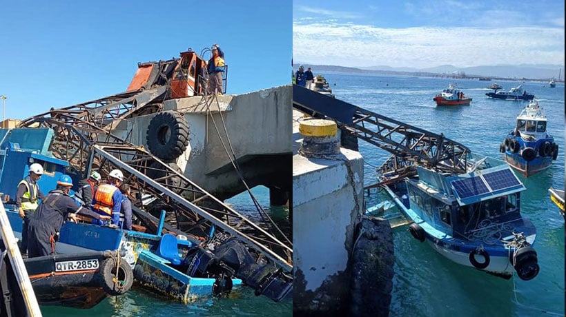 Un lesionado tras desplome de grúa sobre una embarcación en muelle de Quintero