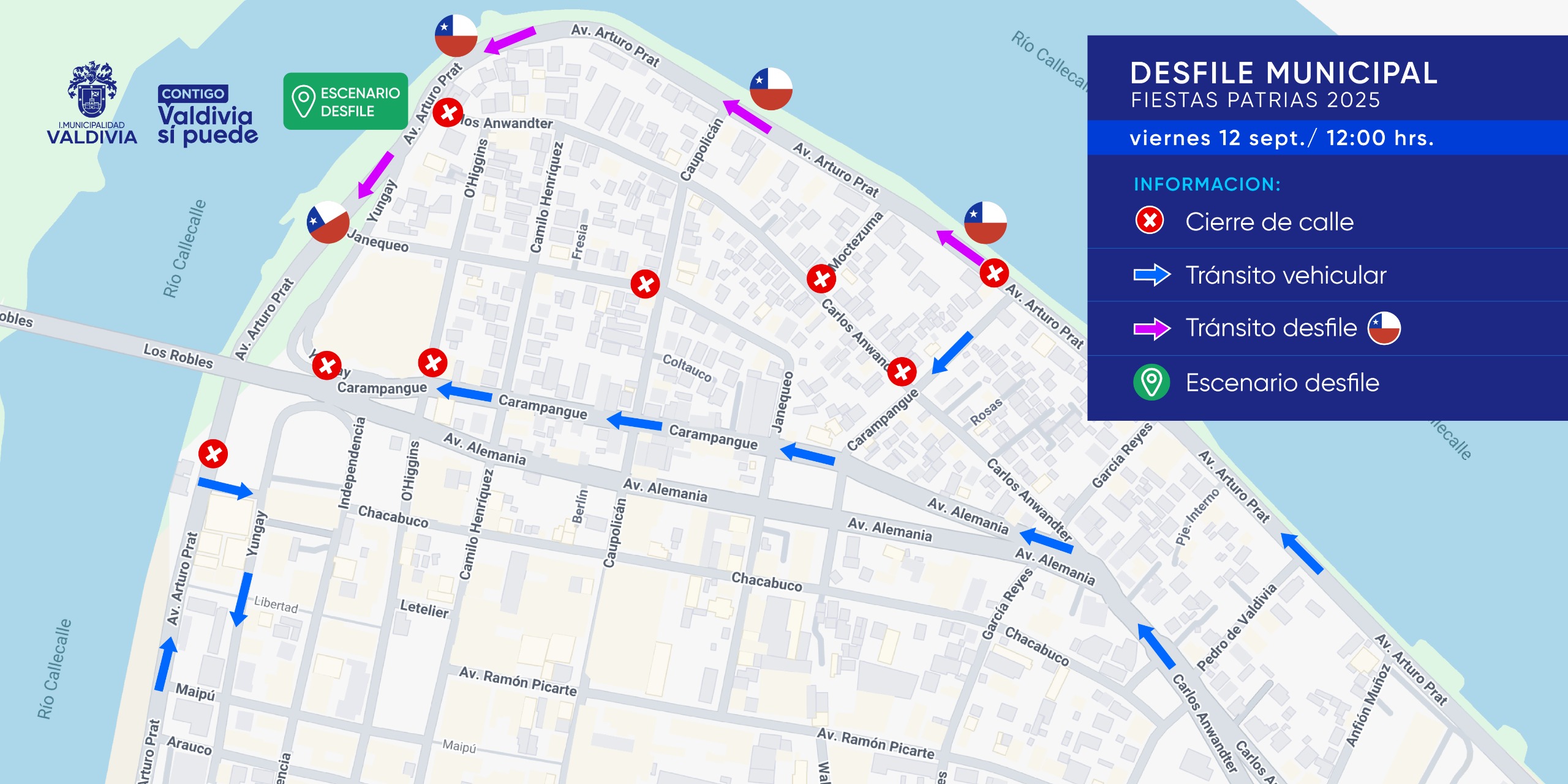 Valdivia: Atención a los cortes de calles por realización de desfile.