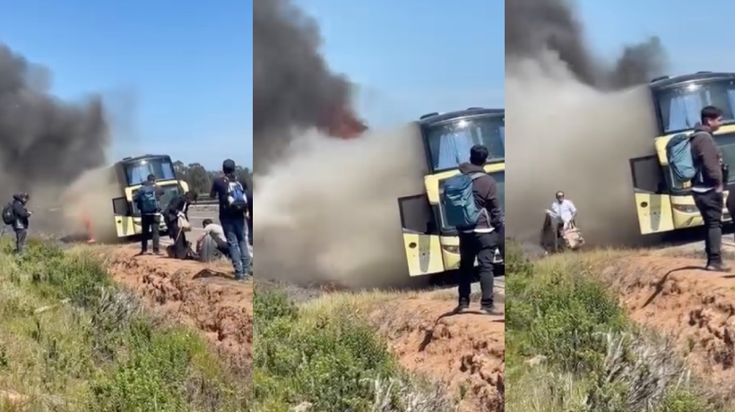[VIDEO] Bus con 37 pasajeros se incendió en plena Ruta 5 Norte en sector Los Molles