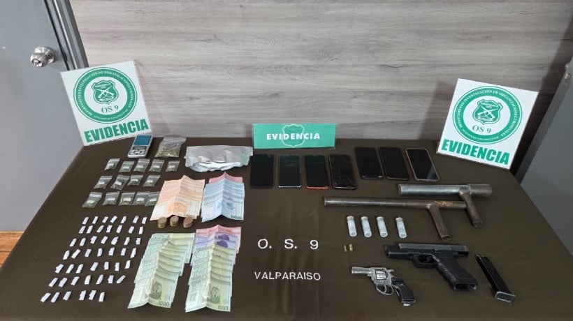 Tres detenidos y armas incautadas tras operativo contra bandas rivales en Quillota