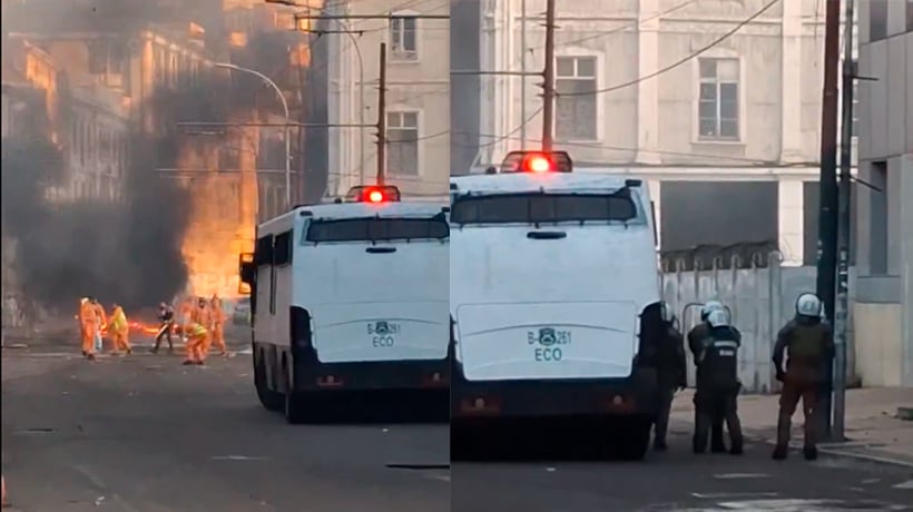 [VIDEO] Estibadores paralizaron el tránsito en el Barrio Puerto: se enfrentaron a Carabineros