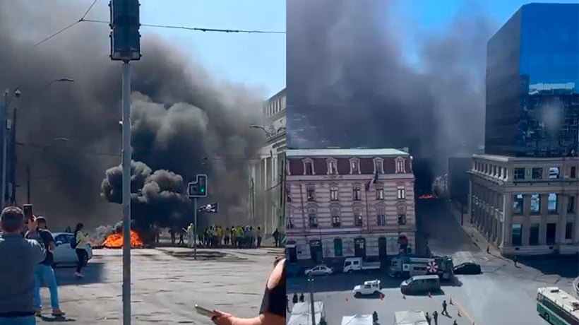 [VIDEO] Por segunda vez en el día: portuarios instalan barricadas incendiarias en Valparaíso