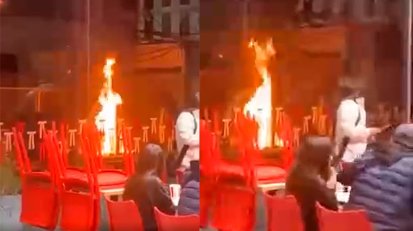 Sujetos golpearon a guardia y prendieron fuego fuera de local de comida rápida en Viña del Mar