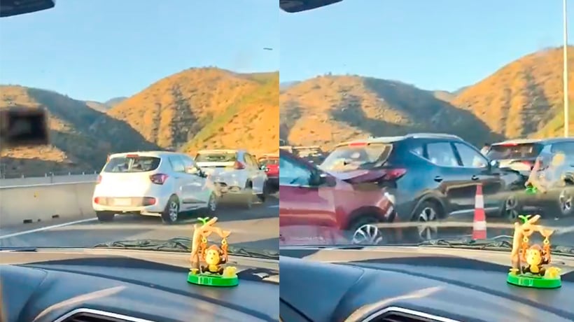 [VIDEO] Ocho vehículos involucrados en colisión múltiple en el Troncal Sur hacia Viña del Mar